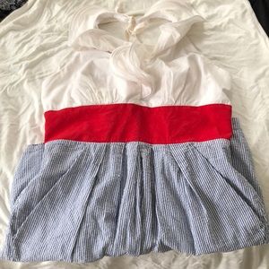 Red, white & blue halter dress with ruffles